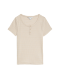 Cotton Rich Ribbed Henley Top