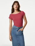 Cotton Blend Textured Off The Shoulder Top