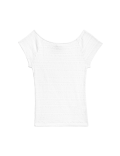 Cotton Blend Textured Off The Shoulder Top