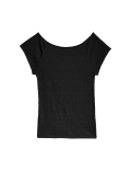 Cotton Blend Textured Off The Shoulder Top