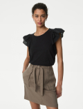 Pure Cotton Embroidered Angel Sleeve Top
