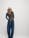Cotton Rich Ribbed Striped V-Neck Top