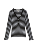 Cotton Rich Ribbed Striped V-Neck Top