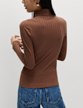 Cotton Blend Funnel Neck Long Sleeve Top