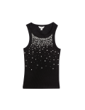 Cotton Rich Embellished Crew Neck Vest Top
