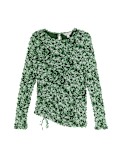 Long Sleeve Printed Ruched Mesh Top