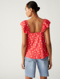 Pure Cotton Printed Ruffle Vest