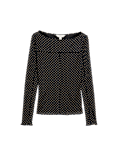 Mesh Jersey Polka Dot Slash Neck Top