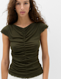 Lyocell Blend Ruched Front Top wth Wool