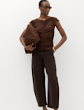 Lyocell Blend Ruched Front Top wth Wool