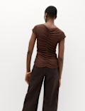 Lyocell Blend Ruched Front Top wth Wool