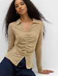 Ruched Front Buttoned Top
