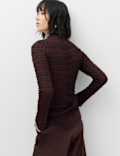 Long Sleeve Funnel Neck Textured Top