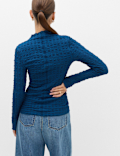 Long Sleeve Funnel Neck Textured Top