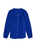 Cotton Blend Button Through Popover Blouse