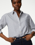 Cotton Rich Striped Collared Shirt