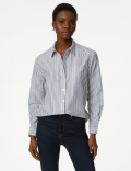 Cotton Rich Striped Collared Shirt