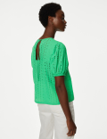 Pure Cotton Broderie Puff Sleeve Blouse