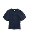Pure Cotton Jersey Smocked Puff Sleeve Top