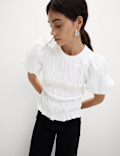 Pure Cotton Jersey Smocked Puff Sleeve Top