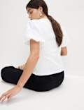 Pure Cotton Jersey Smocked Puff Sleeve Top