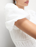 Pure Cotton Jersey Smocked Puff Sleeve Top