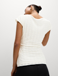Ruched Mesh Slash Neck Top