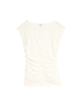 Ruched Mesh Slash Neck Top