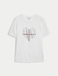 Pure Cotton Embellished Euro Heart T-Shirt