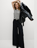 Striped Pointelle Crew Neck T-Shirt