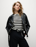 Striped Pointelle Crew Neck T-Shirt