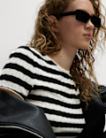 Striped Pointelle Crew Neck T-Shirt