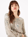 Floral Print Smocked Waisted Blouse