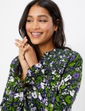 Floral Print Ruffle Neck Blouse