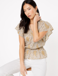Pure Cotton Floral V-Neck Blouse
