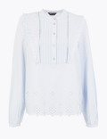 Cotton Broderie High Neck Blouse