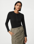 Cotton Rich Ribbed Henley Top