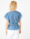 Pure Cotton Floral V-Neck Waisted Blouse