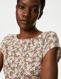 Cotton Blend Floral Off The Shoulder Top