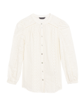 Pure Cotton Broderie V-Neck Longline Blouse