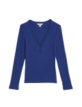 Cotton Rich Ribbed V-Neck Top