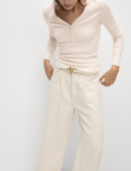 Cotton Rich Ribbed V-Neck Top