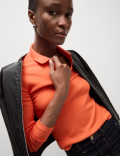 Cotton Rich Ribbed Collared Polo Top