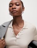 Cotton Rich Ribbed Collared Polo Top