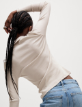 Cotton Rich Ribbed Collared Polo Top