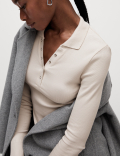 Cotton Rich Ribbed Collared Polo Top