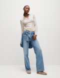 Cotton Rich Ribbed Collared Polo Top