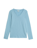 Pure Cotton Long Sleeve V-Neck Top