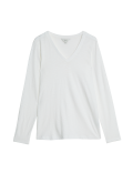Pure Cotton Long Sleeve V-Neck Top