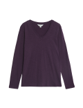 Pure Cotton Long Sleeve V-Neck Top